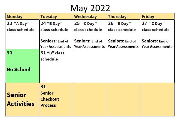 Mountain View High School - End of Year / Finals 2022 Schedule