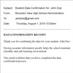 sample Data Confirmation email 